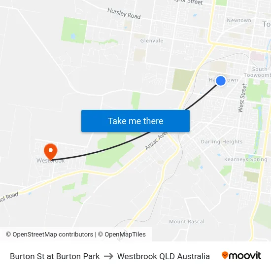 Burton St at Burton Park to Westbrook QLD Australia map