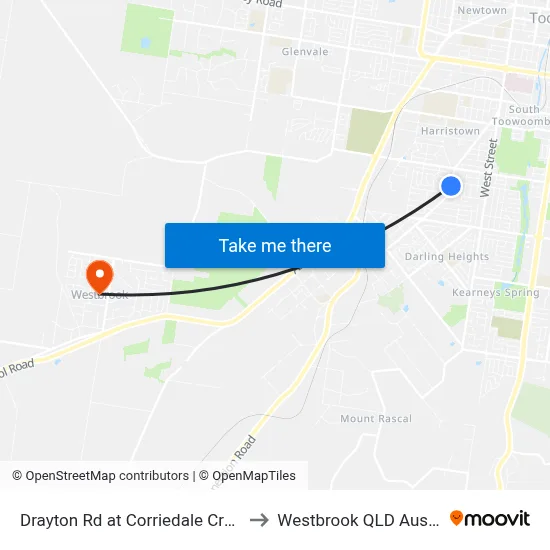 Drayton Rd at Corriedale Crescent to Westbrook QLD Australia map