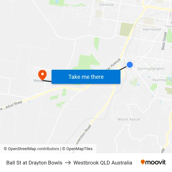 Ball St at Drayton Bowls to Westbrook QLD Australia map
