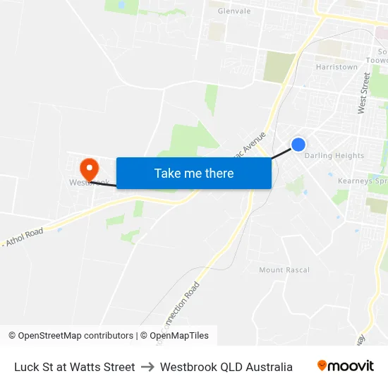 Luck St at Watts Street to Westbrook QLD Australia map
