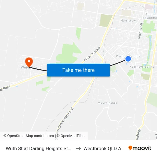 Wuth St at Darling Heights State School to Westbrook QLD Australia map