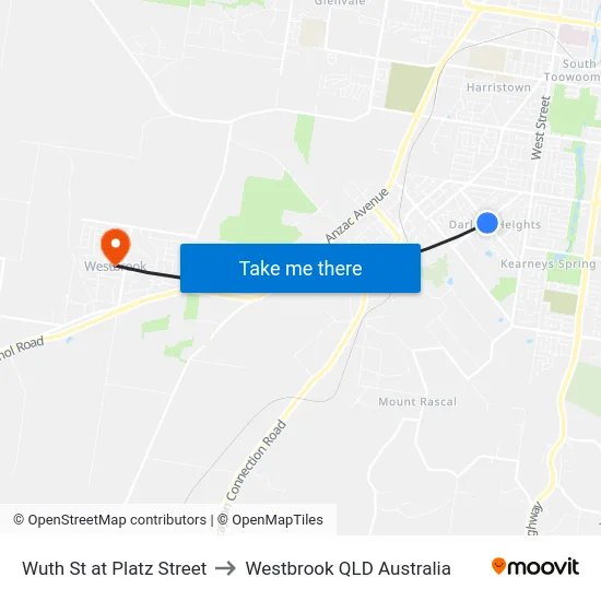 Wuth St at Platz Street to Westbrook QLD Australia map