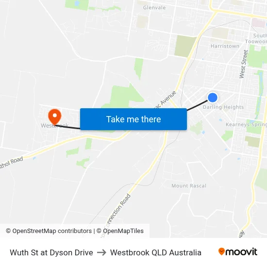 Wuth St at Dyson Drive to Westbrook QLD Australia map