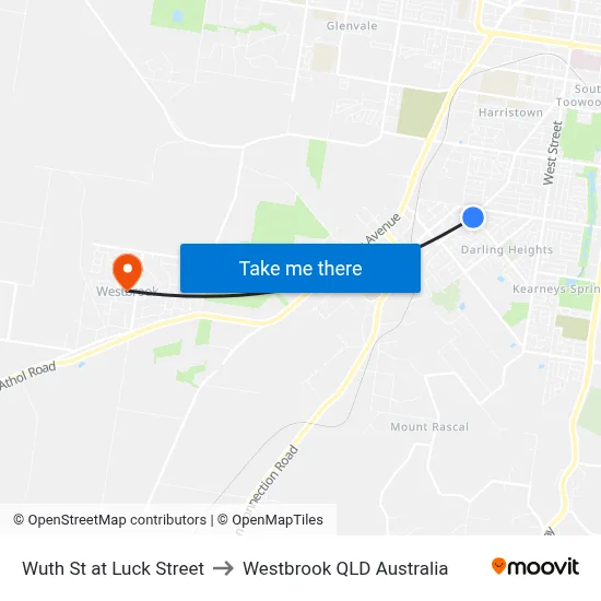 Wuth St at Luck Street to Westbrook QLD Australia map