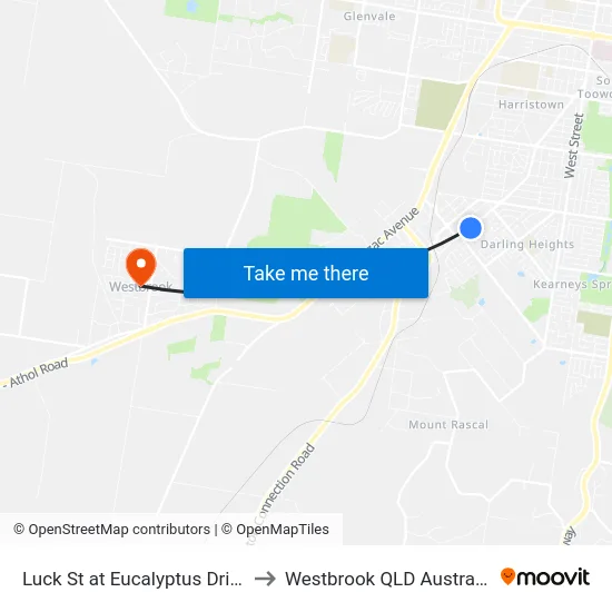Luck St at Eucalyptus Drive to Westbrook QLD Australia map