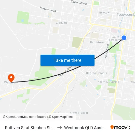 Ruthven St at Stephen Street to Westbrook QLD Australia map