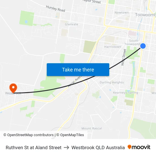 Ruthven St at Aland Street to Westbrook QLD Australia map