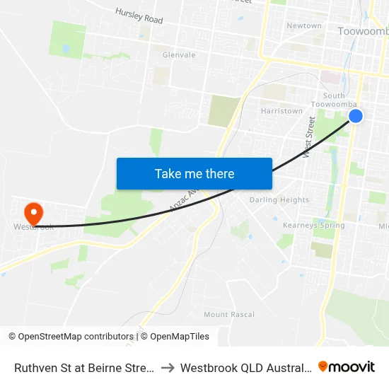 Ruthven St at Beirne Street to Westbrook QLD Australia map