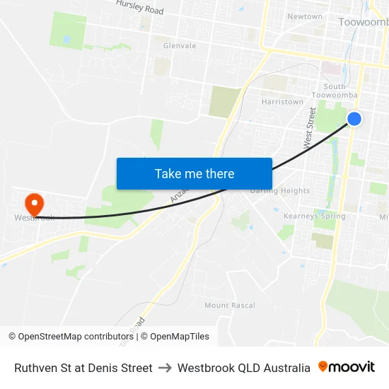 Ruthven St at Denis Street to Westbrook QLD Australia map