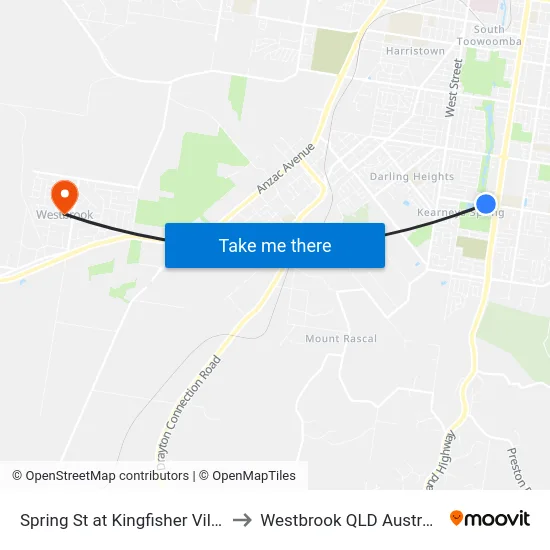 Spring St at Kingfisher Villas to Westbrook QLD Australia map