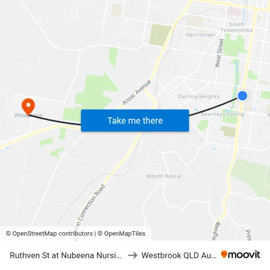 Ruthven St at Nubeena Nursing Home to Westbrook QLD Australia map