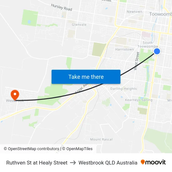 Ruthven St at Healy Street to Westbrook QLD Australia map