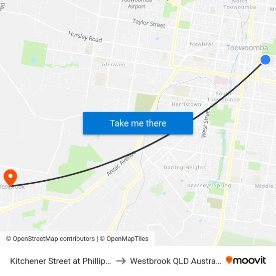 Kitchener Street at Phillip St to Westbrook QLD Australia map