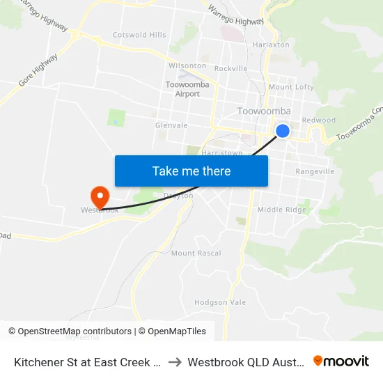 Kitchener St at East Creek Park to Westbrook QLD Australia map