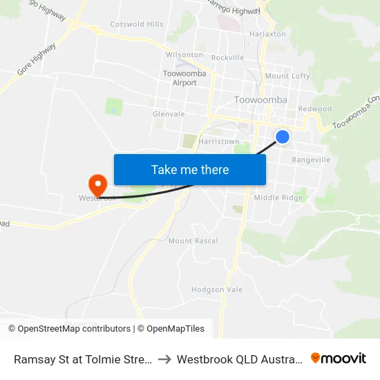 Ramsay St at Tolmie Street to Westbrook QLD Australia map