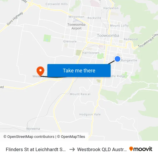 Flinders St at Leichhardt Street to Westbrook QLD Australia map