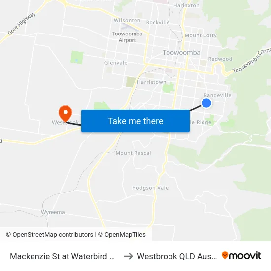 Mackenzie St at Waterbird Habitat to Westbrook QLD Australia map