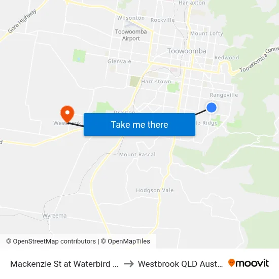 Mackenzie St at Waterbird Drive to Westbrook QLD Australia map