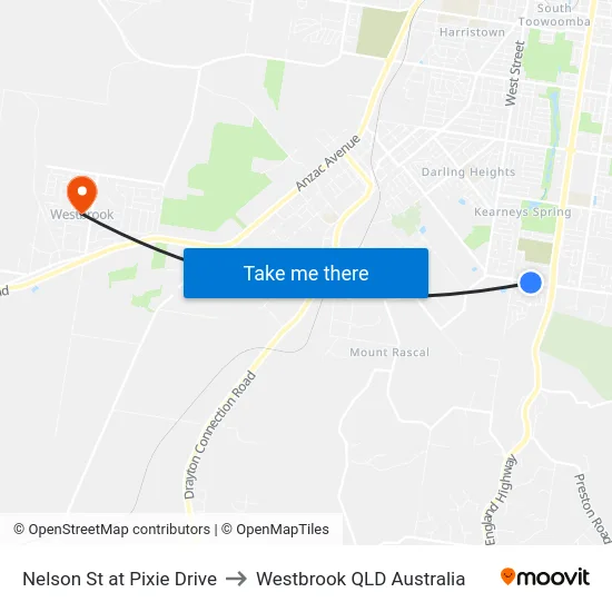 Nelson St at Pixie Drive to Westbrook QLD Australia map