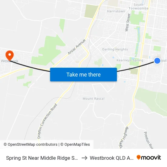 Spring St Near Middle Ridge State School to Westbrook QLD Australia map