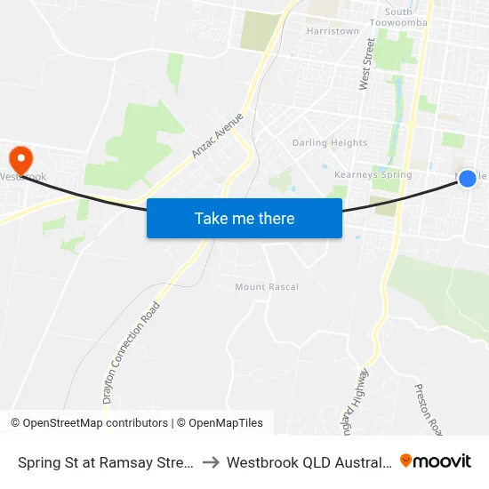Spring St at Ramsay Street to Westbrook QLD Australia map