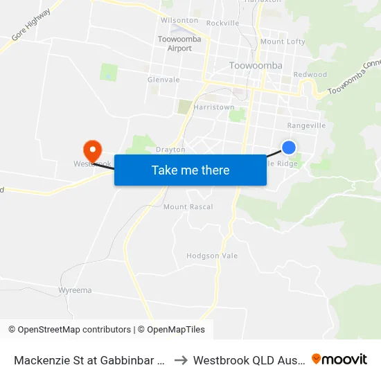 Mackenzie St at Gabbinbar School to Westbrook QLD Australia map