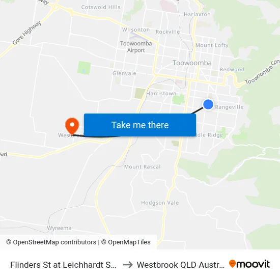 Flinders St at Leichhardt Street to Westbrook QLD Australia map