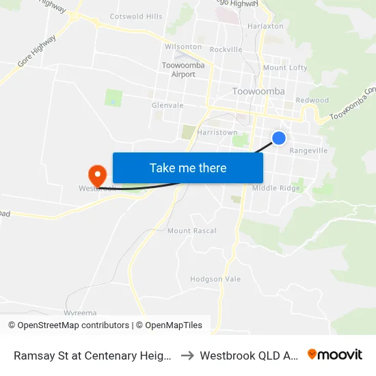 Ramsay St at Centenary Heights School to Westbrook QLD Australia map
