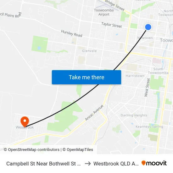Campbell St Near Bothwell St Hail 'N' Ride to Westbrook QLD Australia map