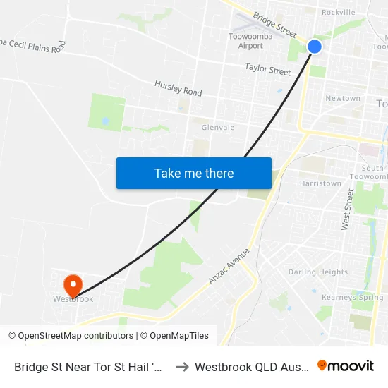 Bridge St Near Tor St Hail 'N' Ride to Westbrook QLD Australia map