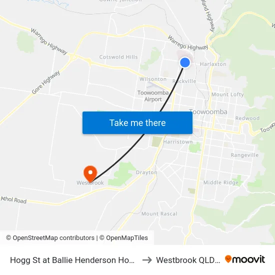 Hogg St at Ballie Henderson Hospital Hail 'N' Ride to Westbrook QLD Australia map