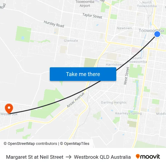 Margaret St at Neil Street to Westbrook QLD Australia map