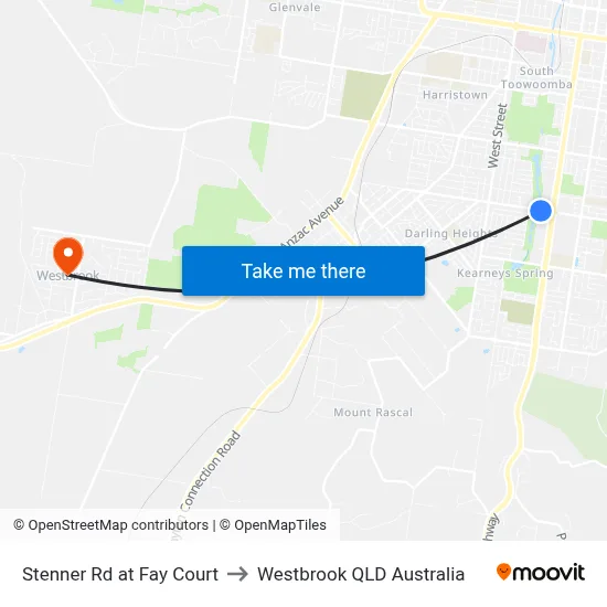 Stenner Rd at Fay Court to Westbrook QLD Australia map