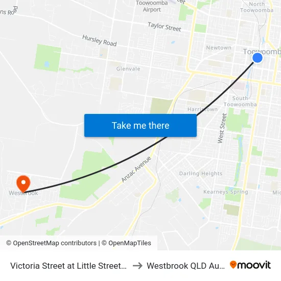 Victoria Street at Little Street (Stop B) to Westbrook QLD Australia map