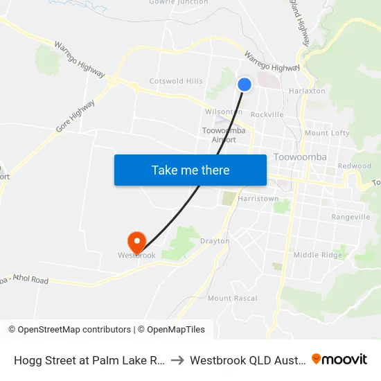 Hogg Street at Palm Lake Resort to Westbrook QLD Australia map