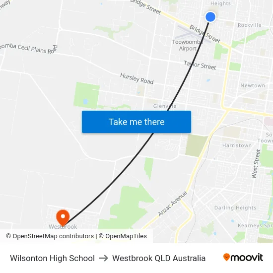 Wilsonton High School to Westbrook QLD Australia map