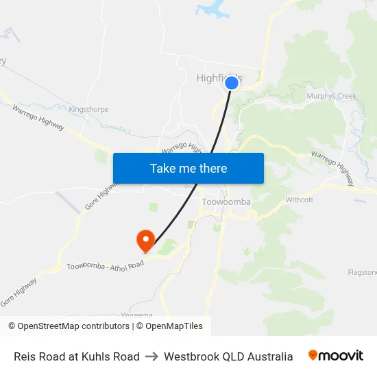 Reis Road at Kuhls Road to Westbrook QLD Australia map