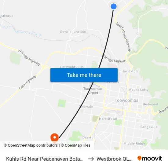 Kuhls Rd Near Peacehaven Botanic Park Hail N Ride to Westbrook QLD Australia map