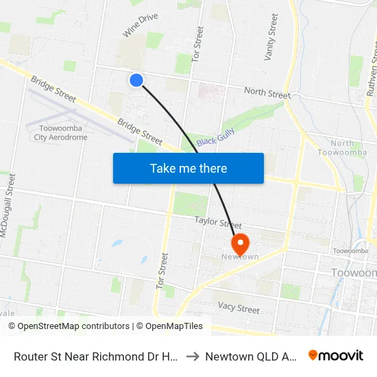 Router St Near Richmond Dr Hail 'N' Ride to Newtown QLD Australia map