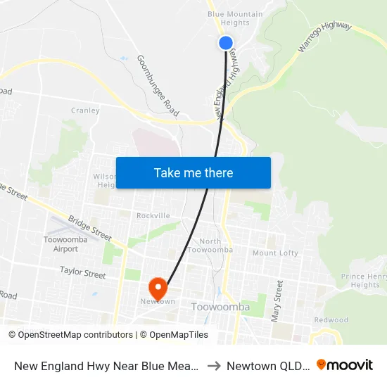 New England Hwy Near Blue Meadow Ct Hail 'N' Ride to Newtown QLD Australia map