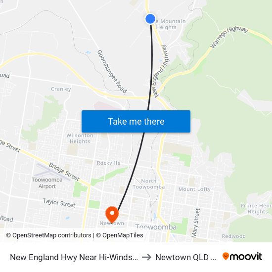 New England Hwy Near Hi-Winds Rd Hail 'N' Ride to Newtown QLD Australia map