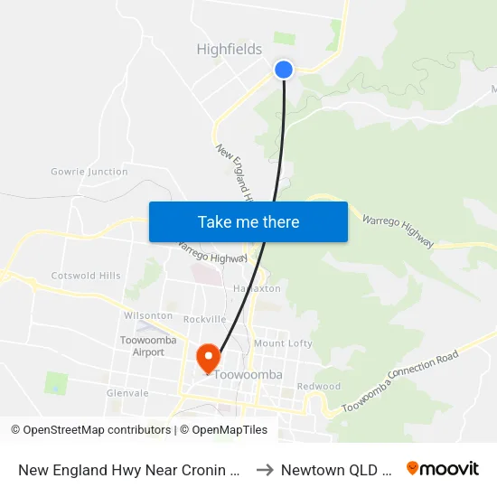 New England Hwy Near Cronin Rd Hail 'N' Ride to Newtown QLD Australia map