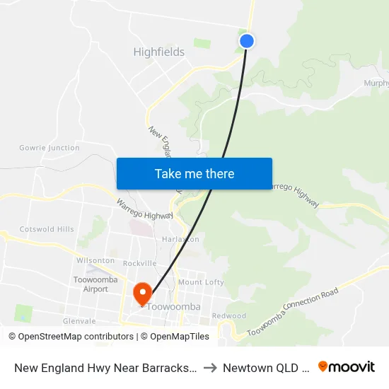 New England Hwy Near Barracks Rd Hail 'N' Ride to Newtown QLD Australia map
