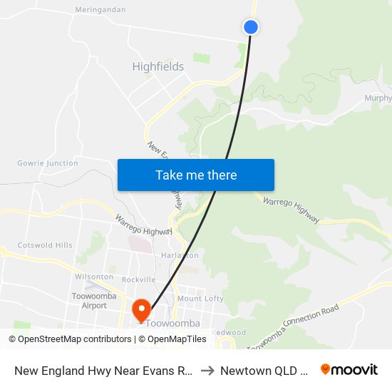 New England Hwy Near Evans Rd Hail 'N' Ride to Newtown QLD Australia map