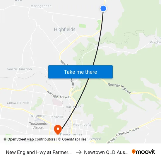New England Hwy at Farmers Arms to Newtown QLD Australia map