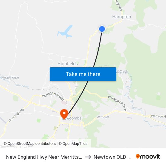 New England Hwy Near Merritts Creek Rd Hnr to Newtown QLD Australia map