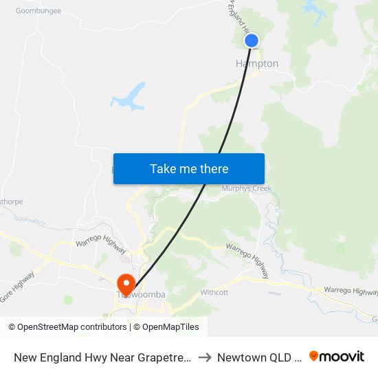 New England Hwy Near Grapetree Rd Hail 'N' Ride to Newtown QLD Australia map