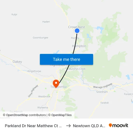 Parkland Dr Near Matthew Ct Hail 'N' Ride to Newtown QLD Australia map