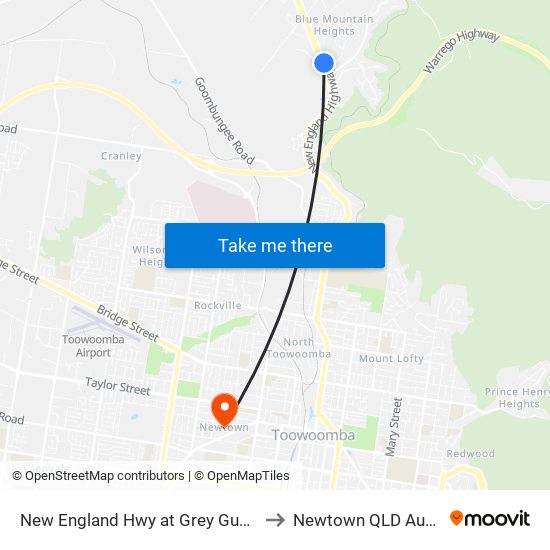 New England Hwy at Grey Gums Drive to Newtown QLD Australia map