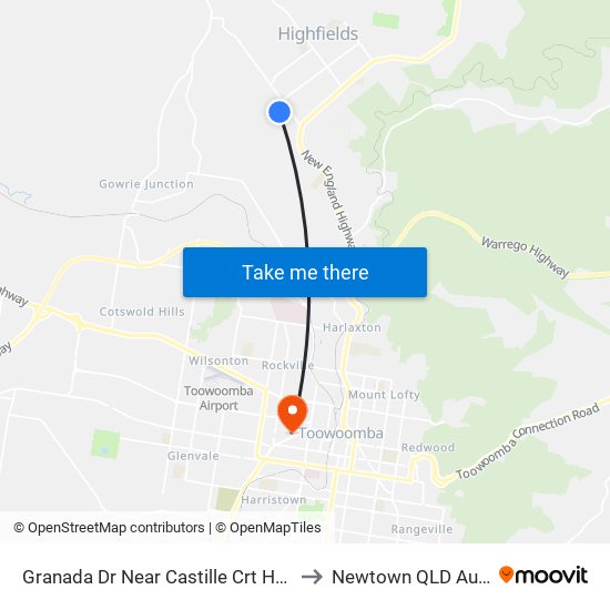 Granada Dr Near Castille Crt Hail 'N' Ride to Newtown QLD Australia map